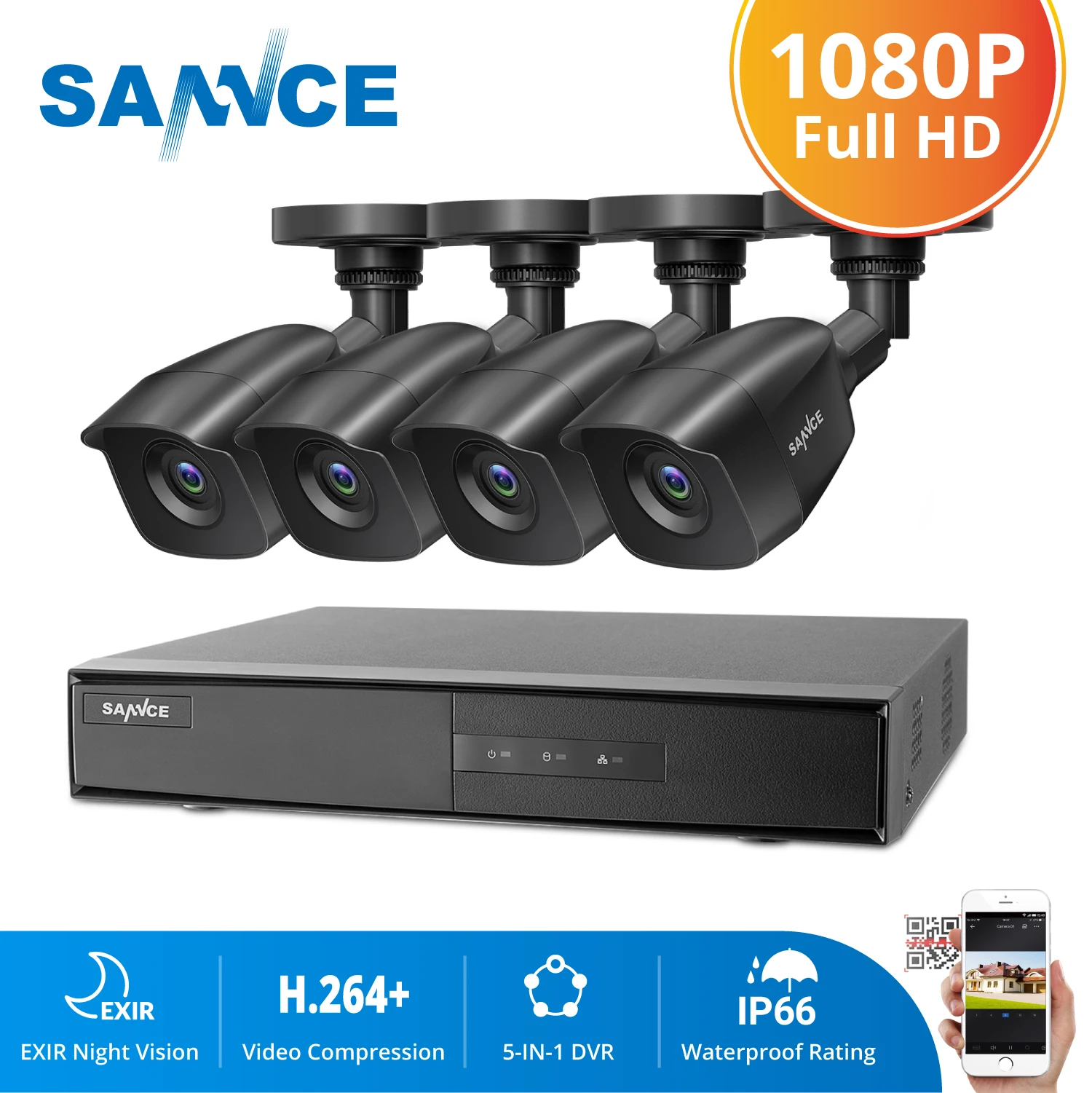 SANNCE 4CH HD 1080P CCTV система Выход DVR 2.0MP камеры безопасности ИК ночной