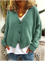 women cardigans fashion casual sweater v neck solid loose knitwear single breasted knit cardigan outwear winter jacket coat