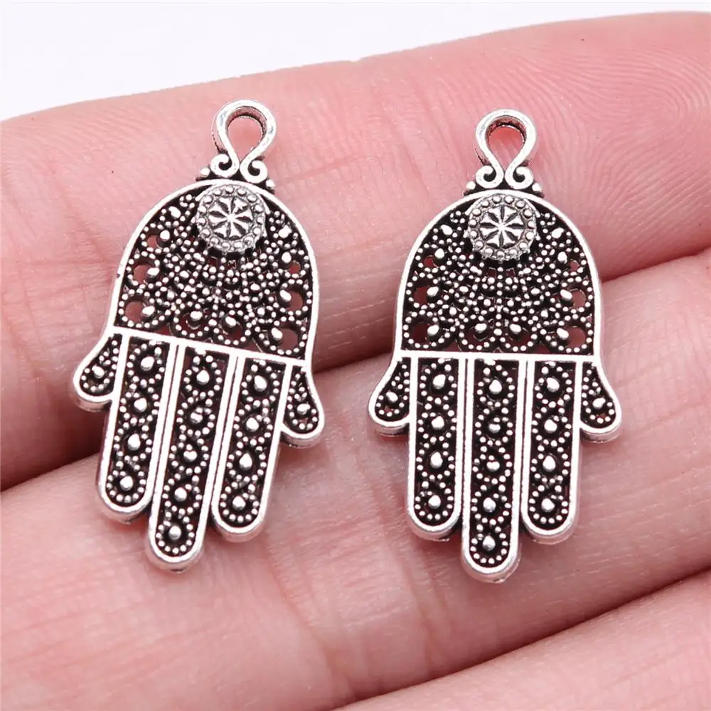 

WYSIWYG 10pcs Charms 27x14mm Hamsa Hand Charms Antique Silver Color Pendant For Jewelry Making DIY Jewelry Findings