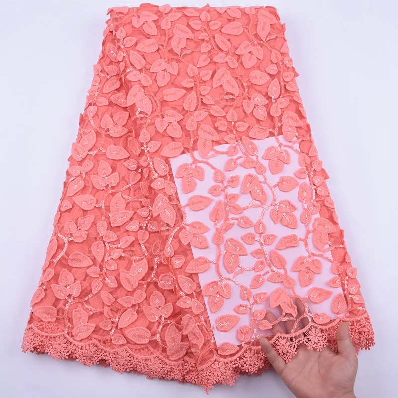 

SJD LACE Sequins French Milk Lace Fabric High Quality African Lace Fabric Leaf Shape Tulle Nigerian Fabric For Women Party A1997