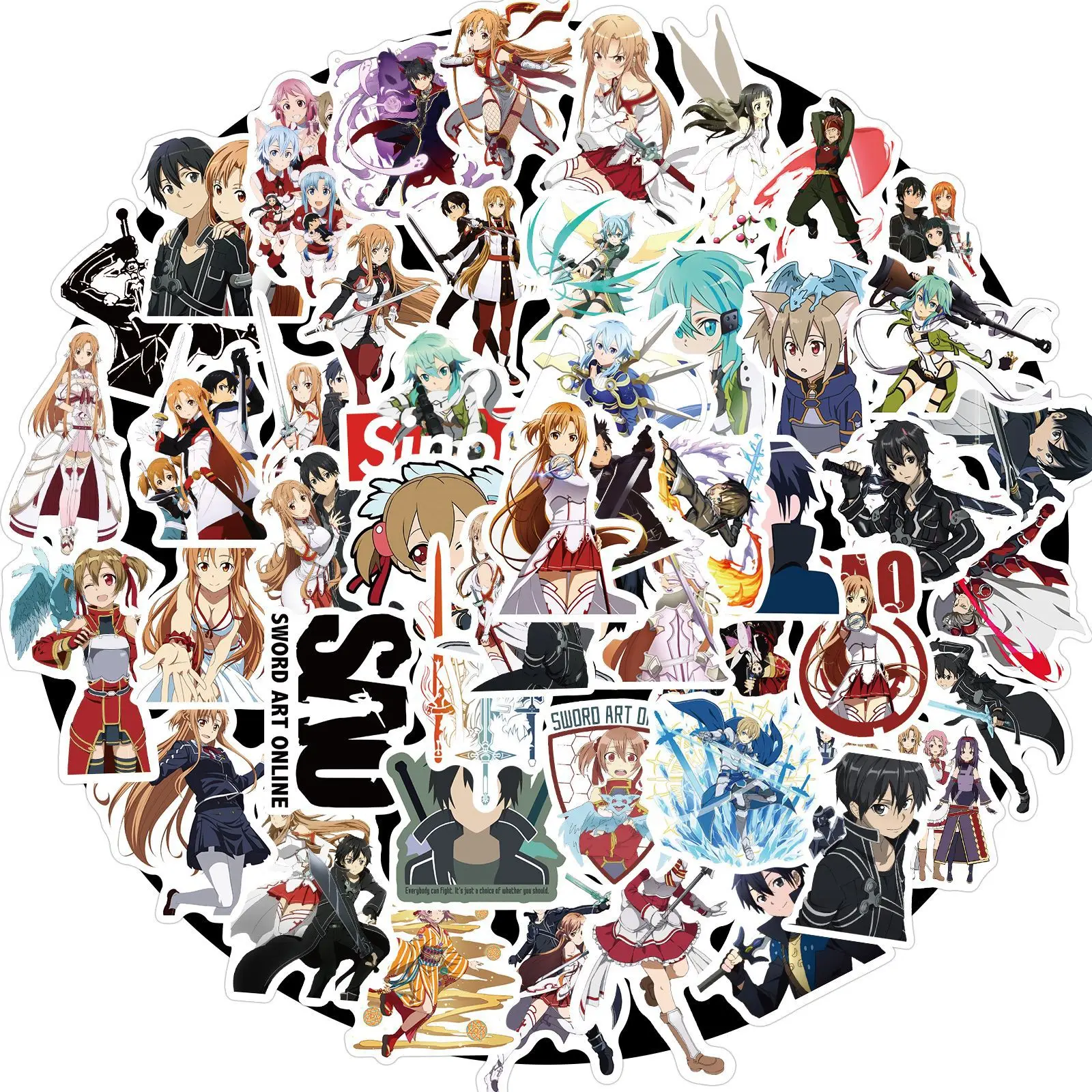 Sword Art-pegatinas de Anime para maleta, Laptop, equipaje, monopat&iacute;n, guitarra, dibujos animados, regalo para ni&ntilde;os, calcoman&iacute;as de juguete, 10/100 Uds.-0
