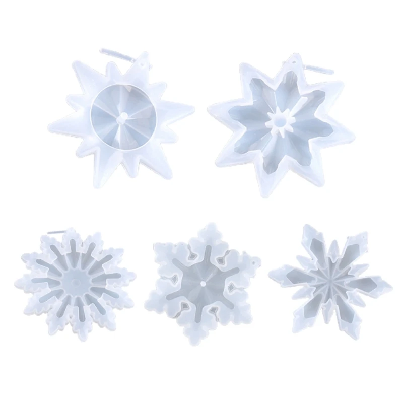 

5 Pcs Snowflake Ornaments Pendants Epoxy Resin Mold Earrings Necklace Keychain Silicone Mould DIY Crafts Home Decor Mold