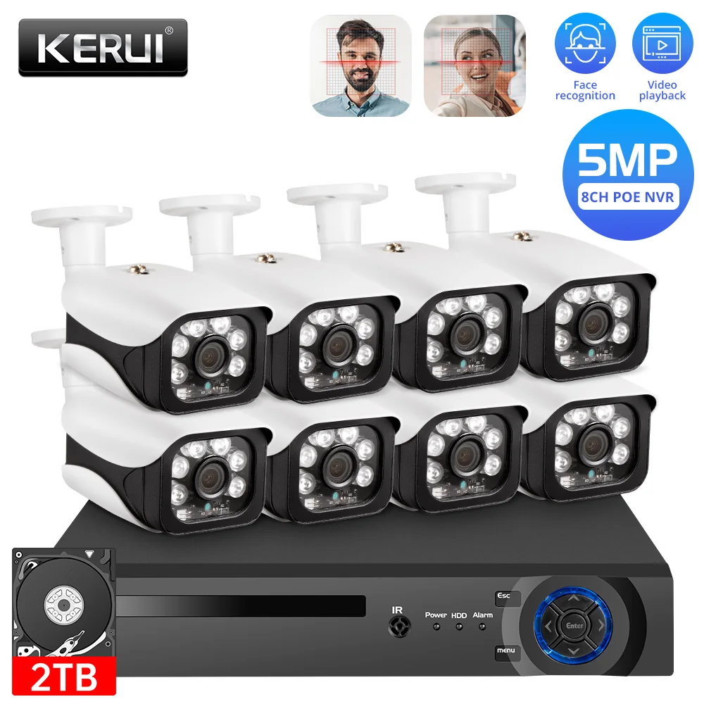 KERUI открытый беспроводной 8CH 5MP NVR POE Система камер домашней безопасности CCTV H.265