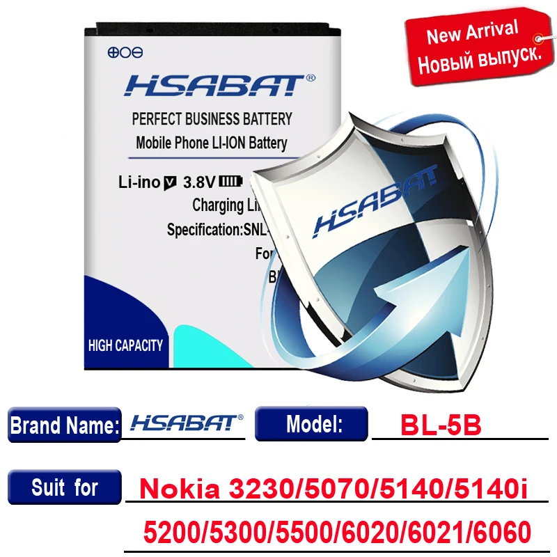 HSABAT Батарея для Nokia BL-4B BL-4D BL-4C BL-4CT BL-4U BL-5B BL-5BT BL-5C BL-5CT BL-5J BP-5M BP-6X BL-6Q BLC-2 BLD-3 BLB-2