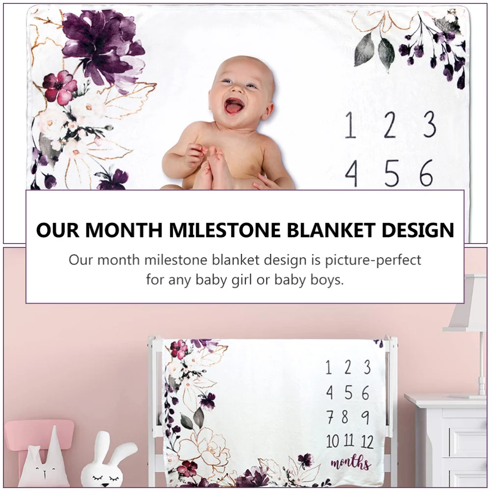 

1Pc Baby Monthly Milestone Blanket Flannel Commemorate Blanket Photo Prop