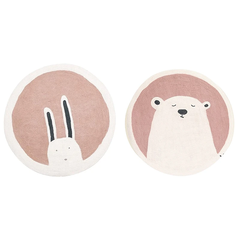 

Cartoon Round Carpet Printed Thickened Anti-Fall Mat Bedroom Bedside Children Game Crawling Mat