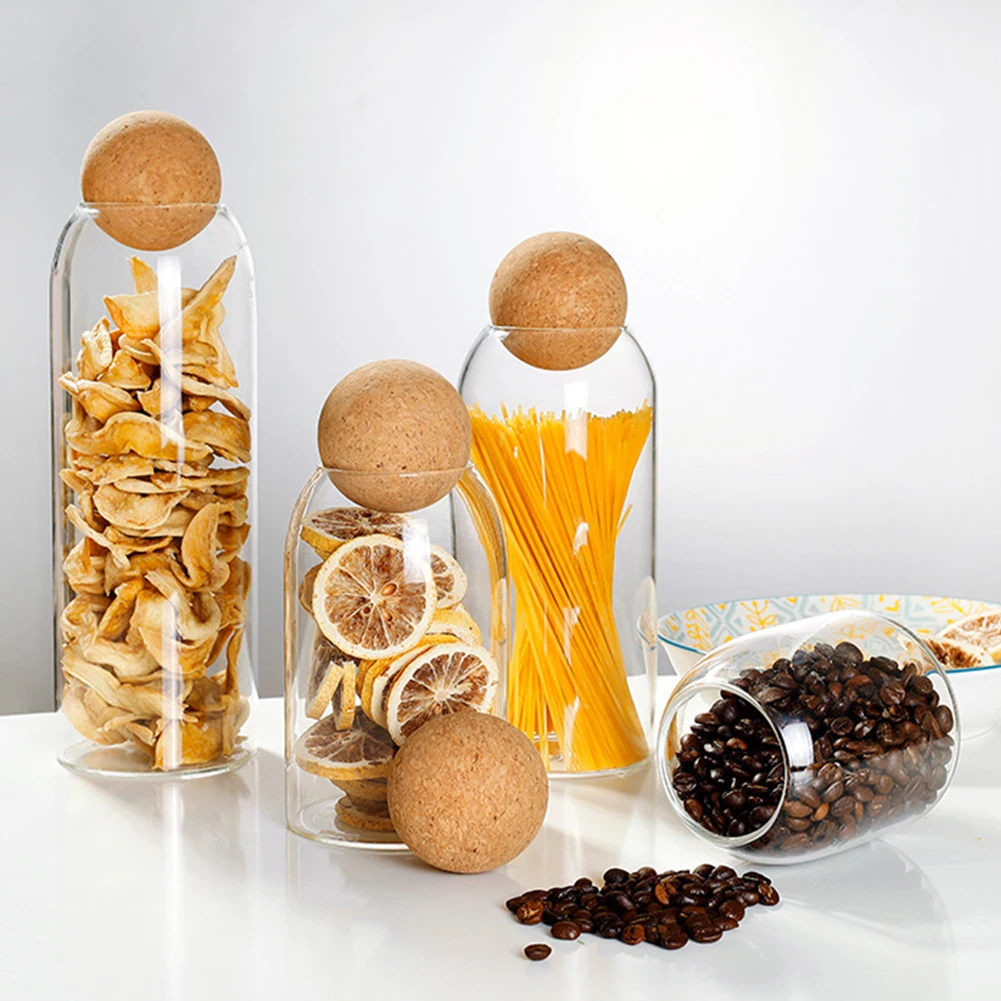 

Food Contains Storing Glass Jar With Lid Ball Cork Lead-free Transparent Bottle Storage Sealed Tea Coffee Cans Keep Fresh