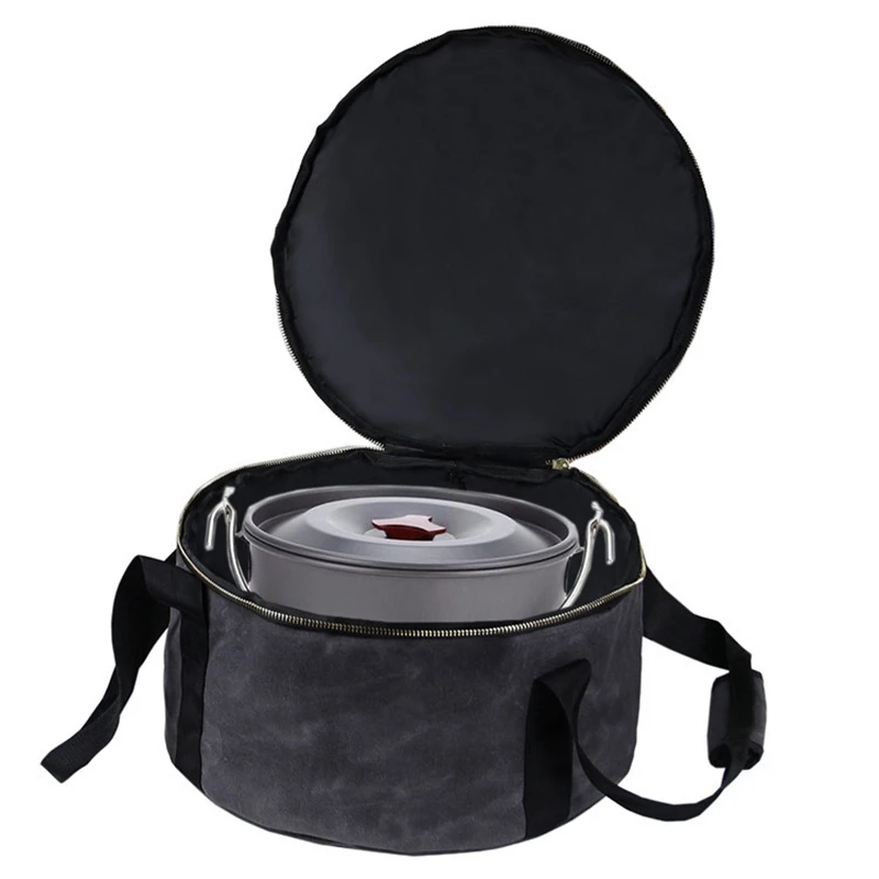 

Outdoor Pot Storage Bag Portable Waterproof Canvas Wearable Zipper Handle with Holes Camping Picnic Dutch Pot Bag