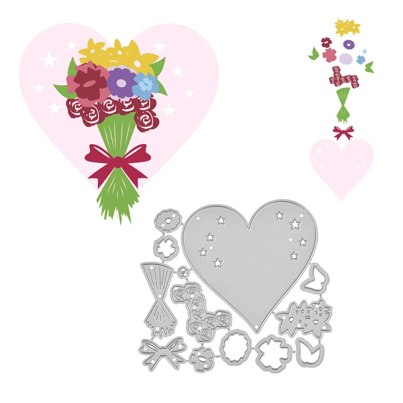 DiyArts цветочный букет с сердцем металлические Вырубные штампы для крафт карты
