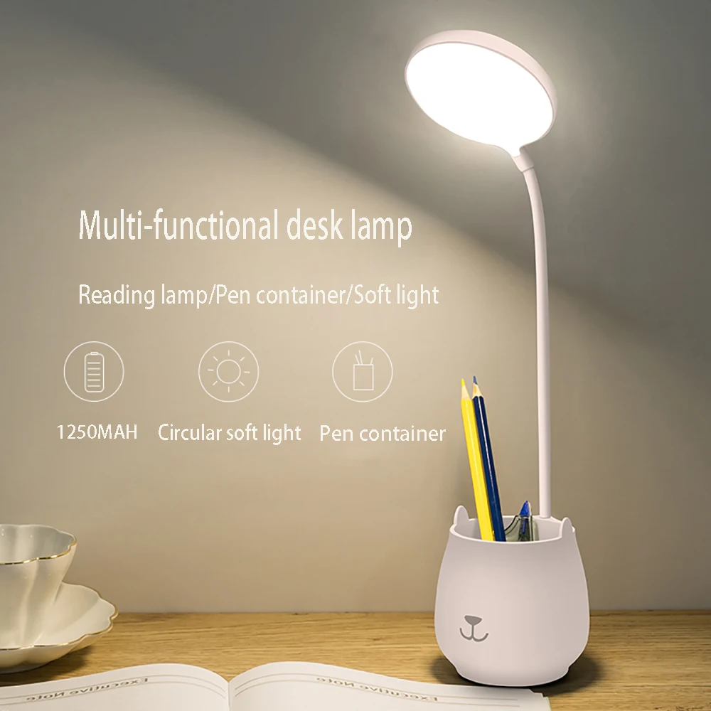 

Table Lamp Flexo Night Light Pen Container USB LED Rechargeable Stepless Dimming Eye-Care for Office study working writing