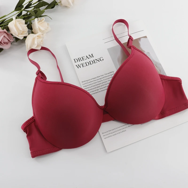 Red PlusGalpret цельный бесшовный бюстгальтер на косточках для летнего платья, бюстгальтер-футболка без подкладки, пуш-ап, поролоновая чашечка A, B, C, гладкое нижнее белье 40-46 - Цвет: Red