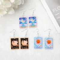 1pair tarot card dangle earrings flatback acrylic punk magical divination game jewelry sun moon crafts