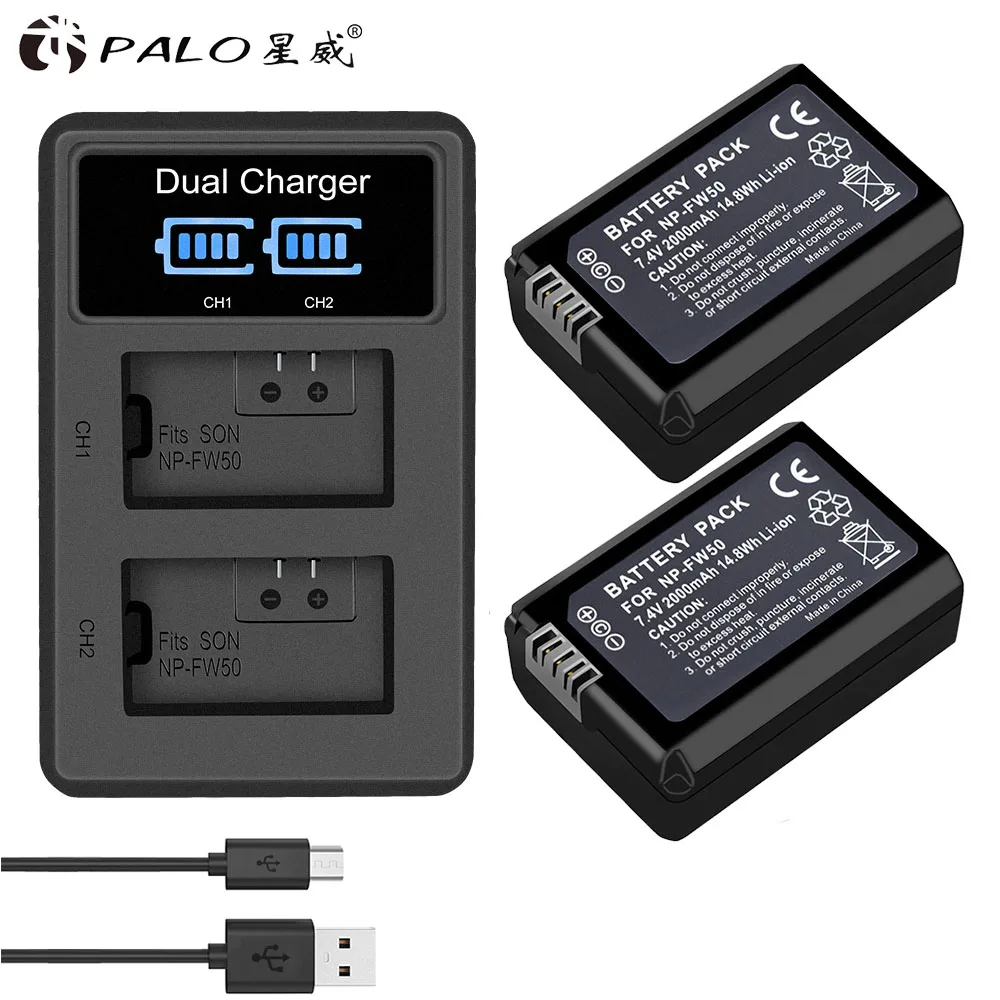 2 шт 2000mAh NP-FW50 NP FW50 батареи для камеры+ lcd двойное USB зарядное устройство для sony Alpha A6500 A6300 A6000 A5000 A3000 Nex-3 a7r