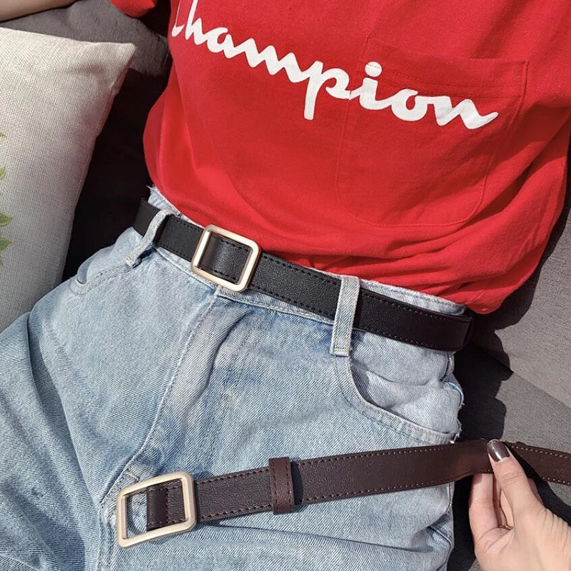 

109CM Women Leather Belt Fashion latest needle-free metal round buckle belt jeans wild luxury brand the women belt for
