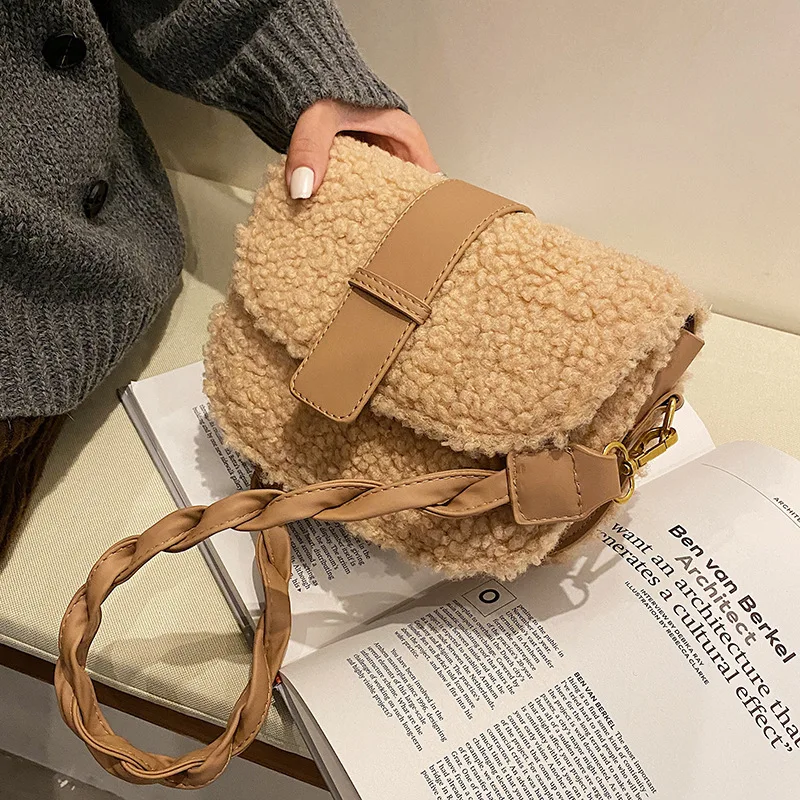 

Weave Shoulder strap Saddle Armpit bag 2021 Winter New High-quality Plush Women's Designer Handbag Casual Shoulder Messenger Bag