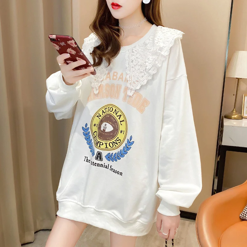 

2021 пуловер средней длины с кружевом