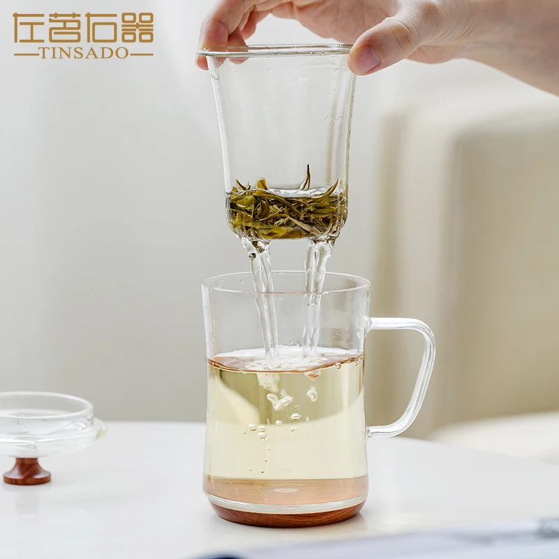 Ручная выдувная термостойкая стеклянная чайная чашка с крышкой и инфузером 300 мл
