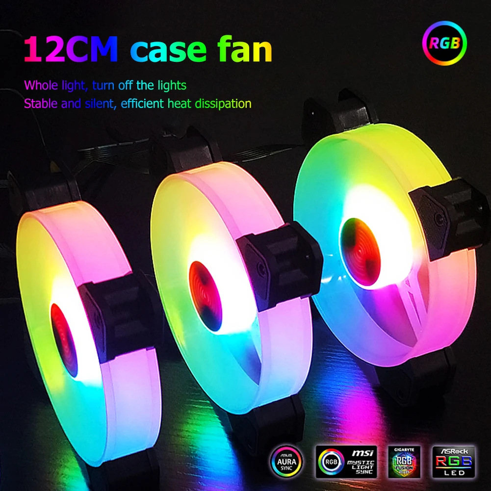 Adjustable Colorful Lamp Light 120 mm Computer Case Fan RGB For Radiator Mute PC 120mm Fans Adjust Cooler Ventilador | Компьютеры и