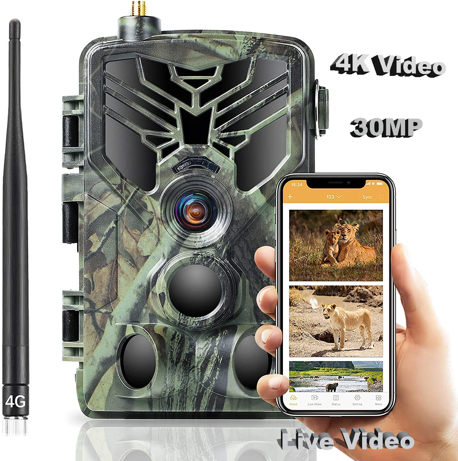 

30MP 4K Live Video APP Control HuntingTrail Camera Cloud Service Cameras 4G Cellular Mobile IP66 Wildlife Night Vision HC810PRO