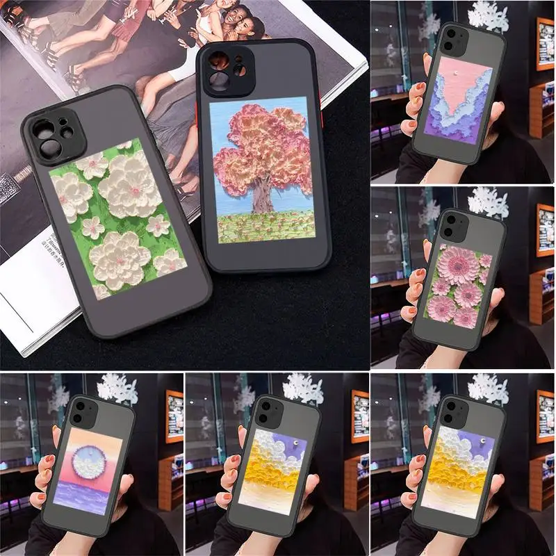 

Creative three-dimensional oil painting Phone Case For iPhone 13 12 11 Mini Pro XR XS Max 7 8 Plus X Matte transparent Back