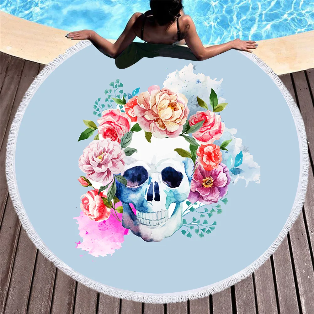 Модное круглое банное полотенце в стиле хиппи с черепом пляжное кисточкой из