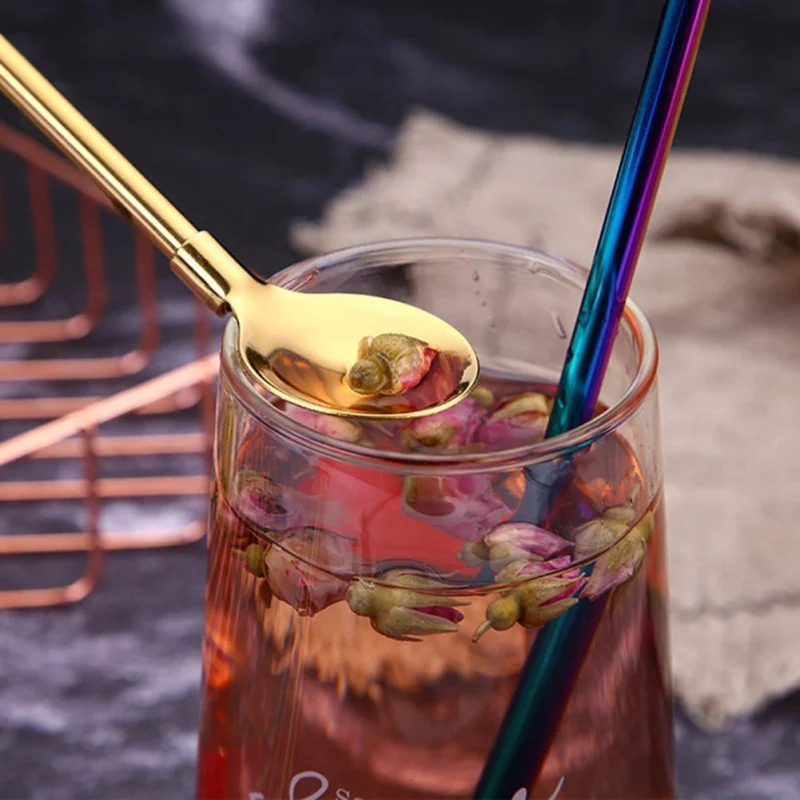 Stainless Steel Friendly Drinking Straw Spoon With Long Handle Milk Tea Spoon Kitchen Tableware Colorful Straw