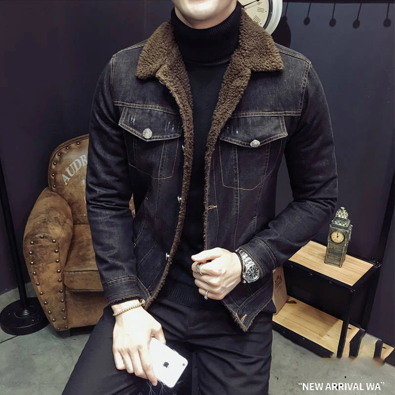 Зимняя Мужская модная джинсовая куртка повседневная брендовая приталенная