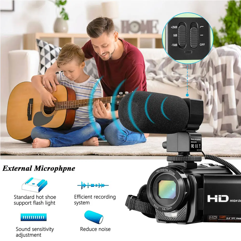 Видеокамера с микрофоном FHD 1080P 30FPS 24MP Vlogging YouTube камера цифровым зумом видеокамера
