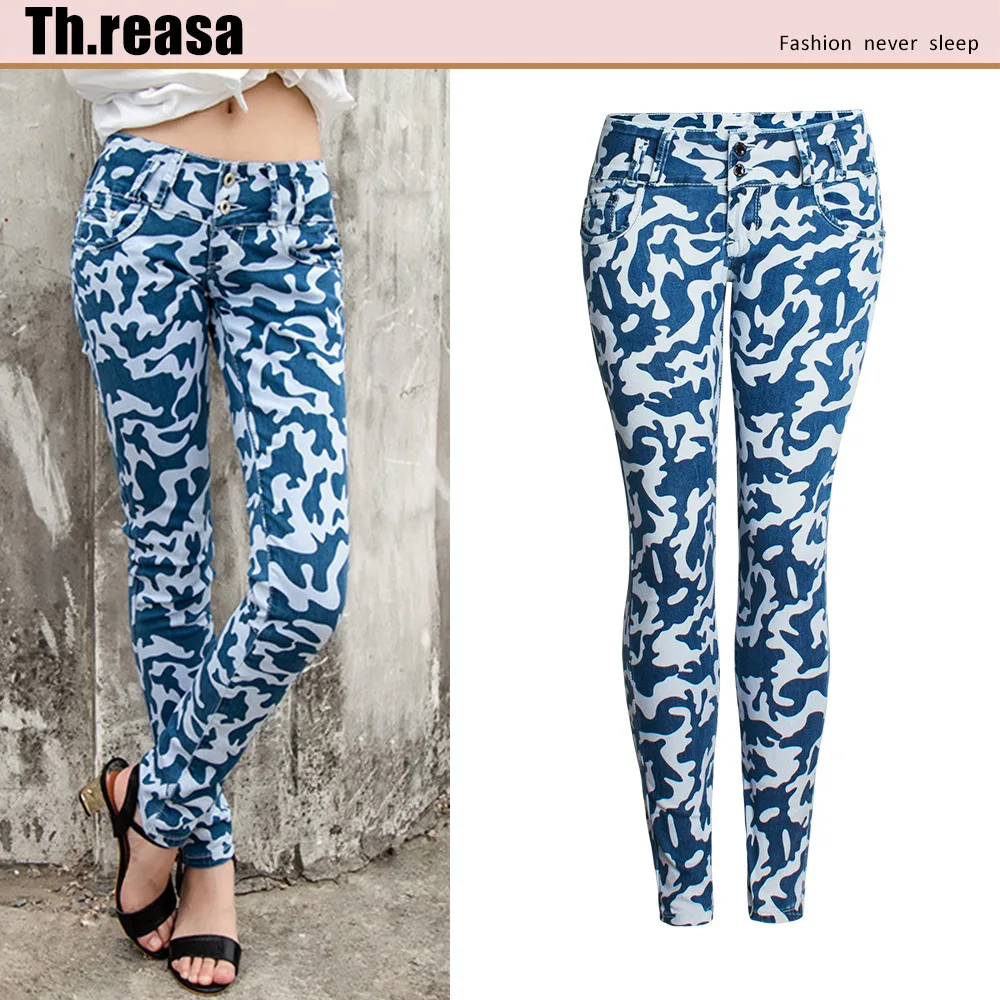 Summer New Women Pants Floral Street Fashion Non Elastic Slim Camouflage Pants Women's Summer Style