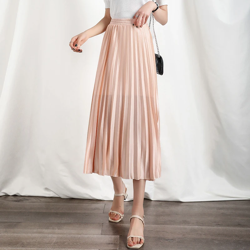 

Chiffon Pleated Skirt High Waist A Line Vintage Long Skirt For Women Solid Color Dress Popular Comfortable Ladies Clothes