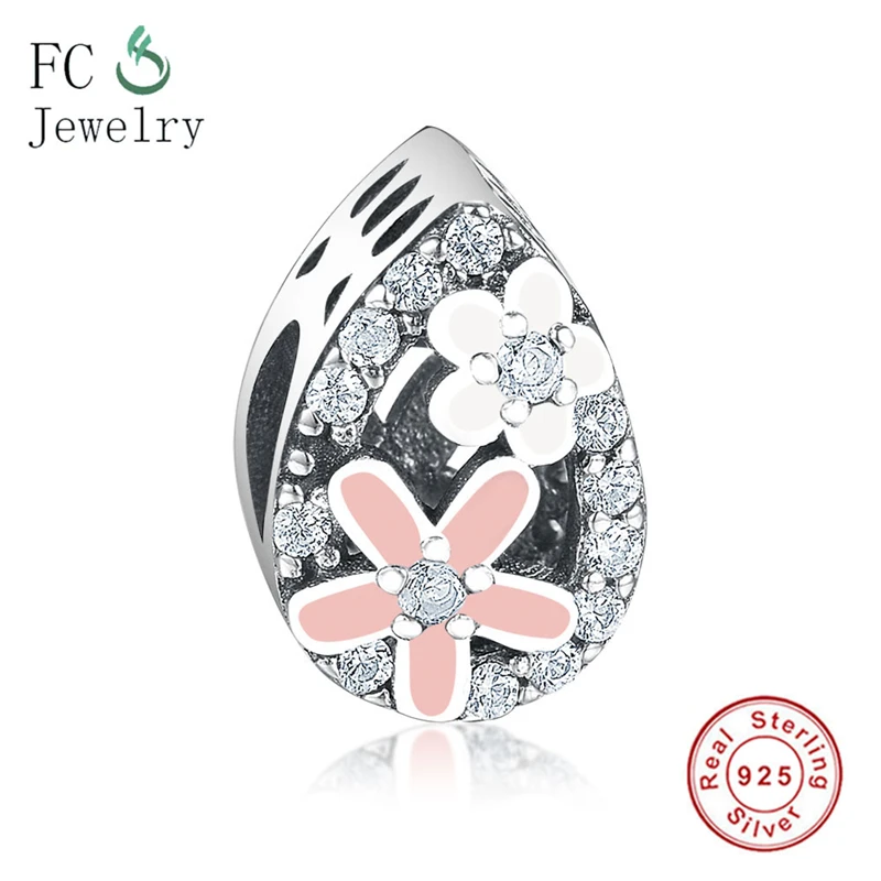 100% 925 пробы серебряный шарм слеза бусины с цветами подходят для оригинальных