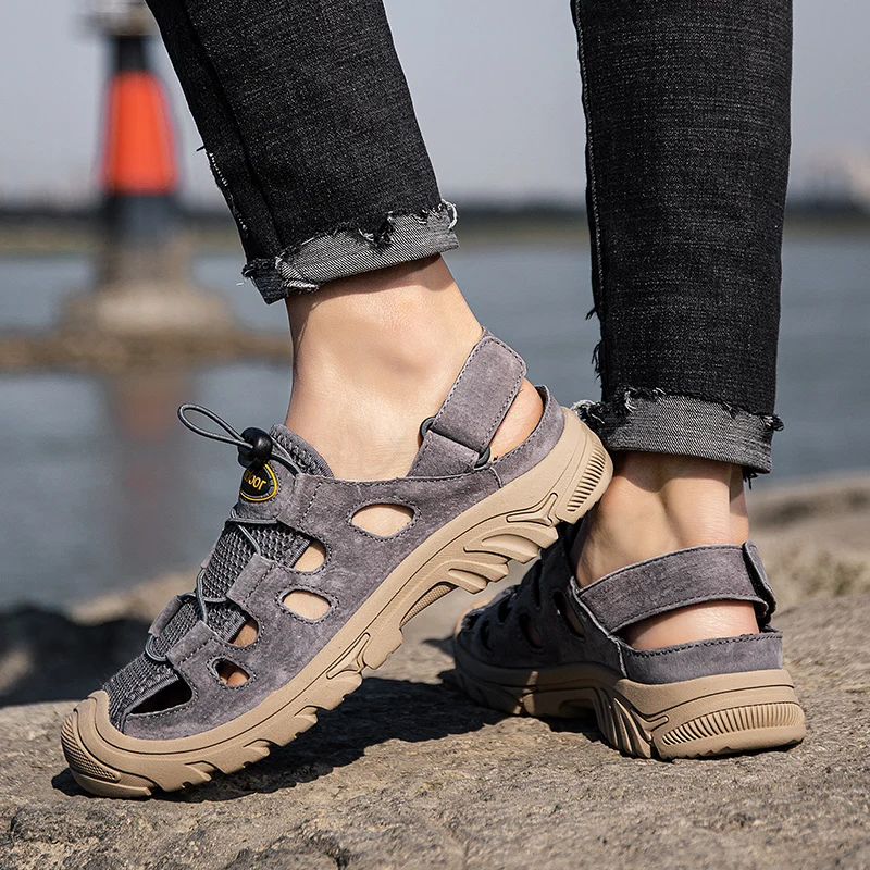 

Men Leather Sandals Shoes Men Rubber Sandal Sports Sandals Mens White Platform Water Sandles For Large Plage Sandales Slip On