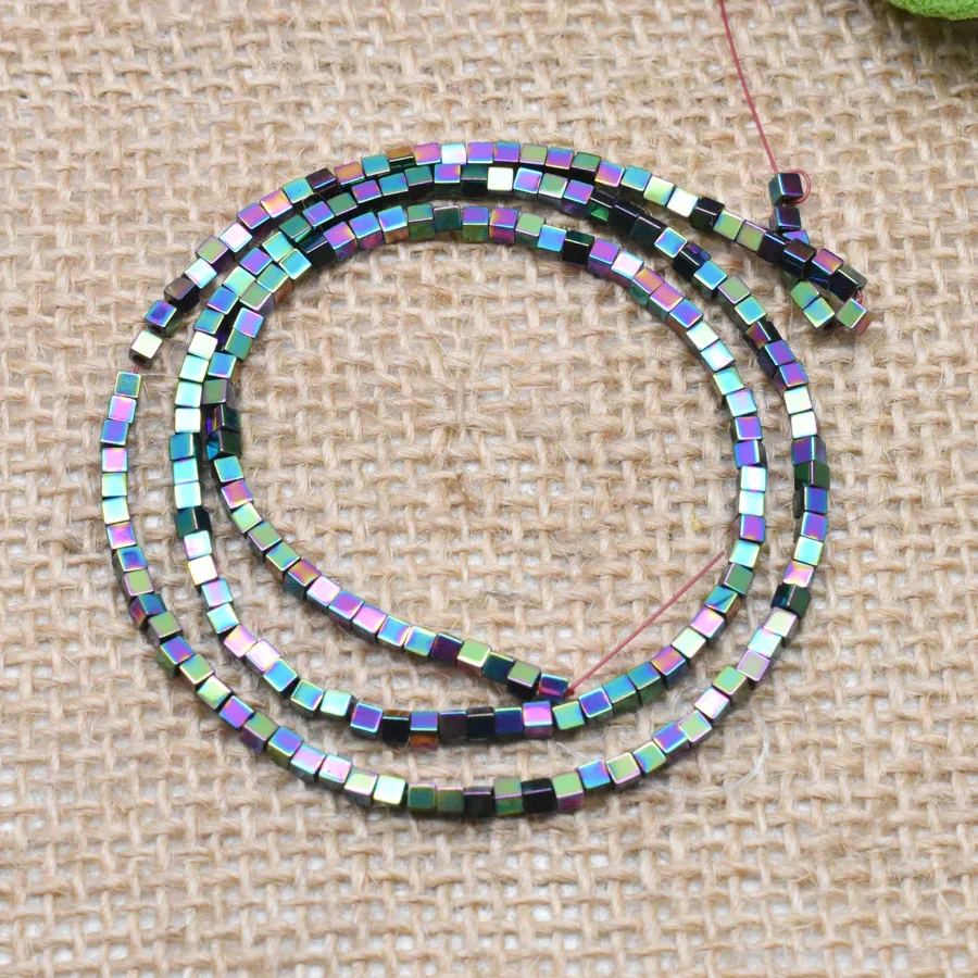 2-Colour 2/3/4mm Gold/Silver Color Plating Coated Natural Stone Hematite Cube Square Loose Spacer Beads For Diy Jewelry Marking 15" - Цвет: 2-Colour