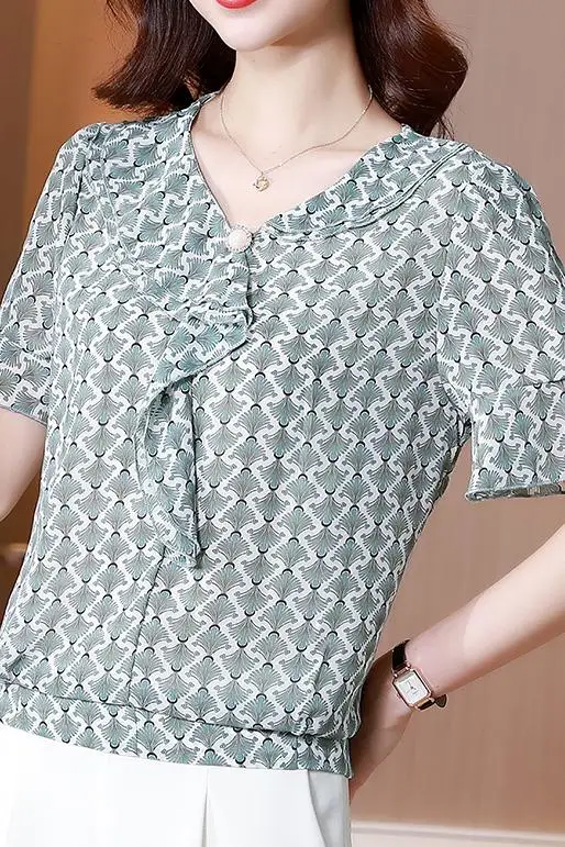 

COIGARSAM 4XL Plus Size Short Sleeve blouse women New Summer Loose Floral Print Chiffon blusas womens tops and blouses 6537