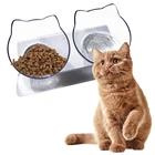 Двойная миска для кошек с подставкой, питьевая чаша для хранения еды, не скользит, для собак, кошек, домашних животных, с защитой шейного отдела позвоночника