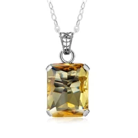 szjinao square big gemstone bohemia citrine pendant necklace real 925 sterling silver handmade engrave fine jewelry for women