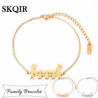 charm family member chain bracelet gold stainless steel dad daughter mom son choker bangle women men jewelry accessories gift