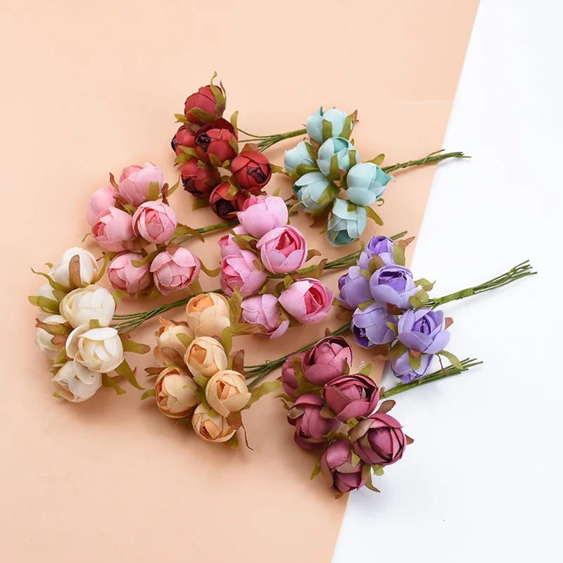 6 шт. букет из разноцветных шелковых роз ваз для украшения дома свадьбы