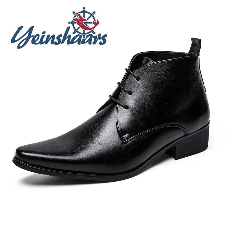 Мужские повседневные кожаные ботинки Модные официальные с острым носком Мужская