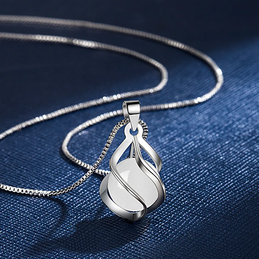 

New Woman Fashion Jewelry High Quality Round Opal Agate Drop Pendant Necklace Wedding Party Gift for New Year 2022 Length 45CM