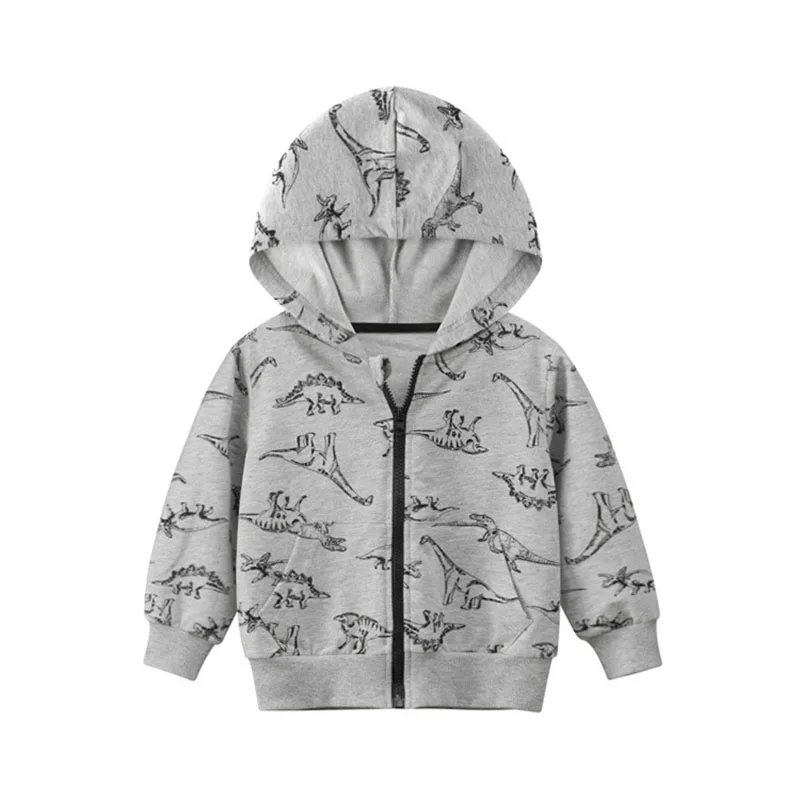 

Spring Coats for Toddler Boys New Year 2022 Children Cartoon Dinosaur Hoodies Cotton Zipper Long Sleeve Jackets Grey Clothes 8Y