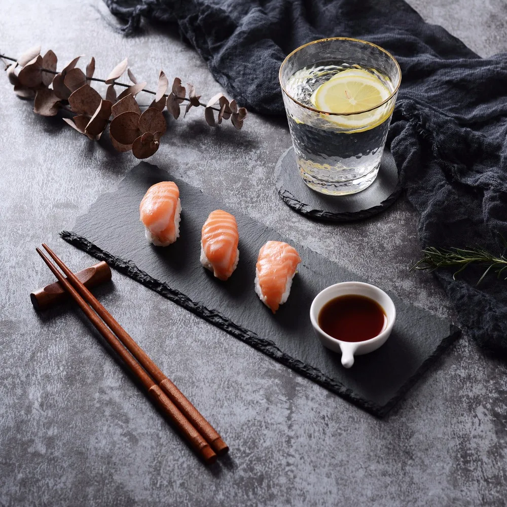 

MALACASA NatureSlate 2 Piece Natural Slate plat Stone Tablemats Square and Rectangular Placemat Sets Serving Platter 30 X 10 CM