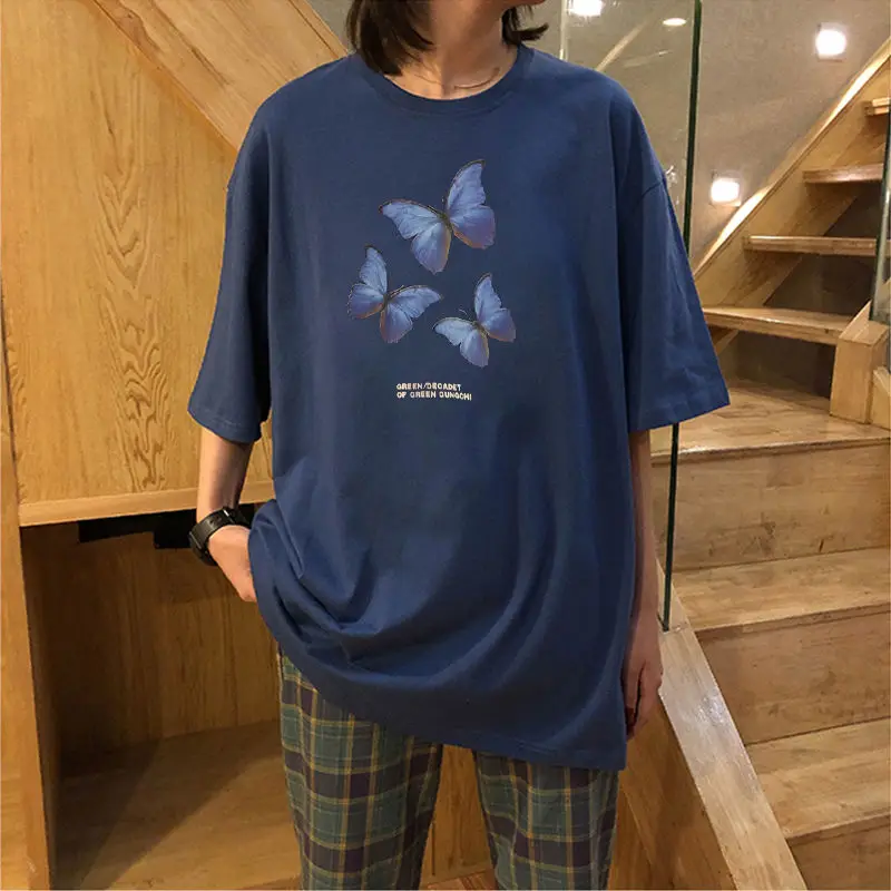 Футболка женская с принтом бабочки свободная рубашка коротким рукавом модный