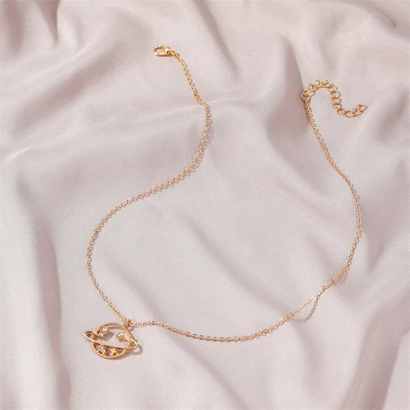 Цепочка с подвеской Стразы Женская модное ожерелье полыми планетами и звездами