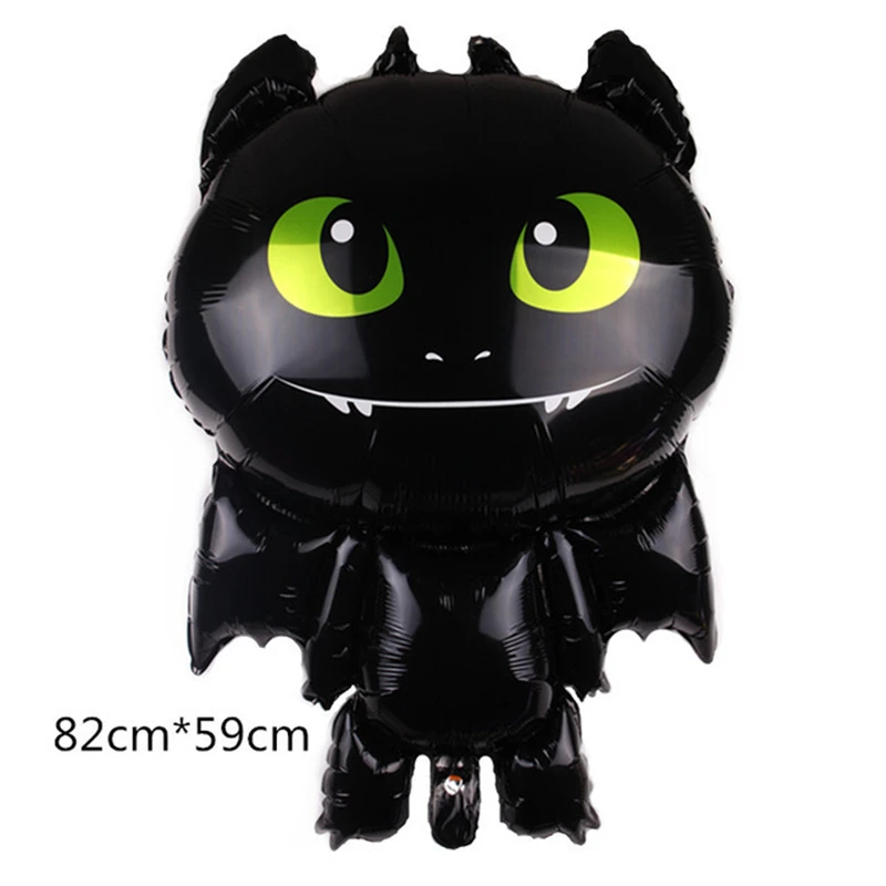 Воздушный шар без зубов из фольги дракона Беззубик зеленые глаза черный лун