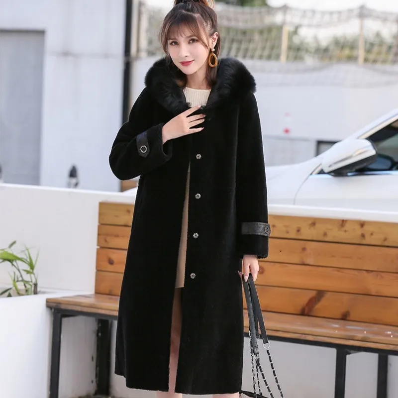 Корейская шерсть воротник лисы пальто зимние женские средней длины тонкие