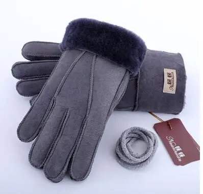 men dark gray Мужская осенне-зимняя утолщенная теплая цельная шерстяная меховая кожаная перчатка Мужская зимняя брендовая шерстяная меховая рукавица R2218 - Цвет: men dark gray