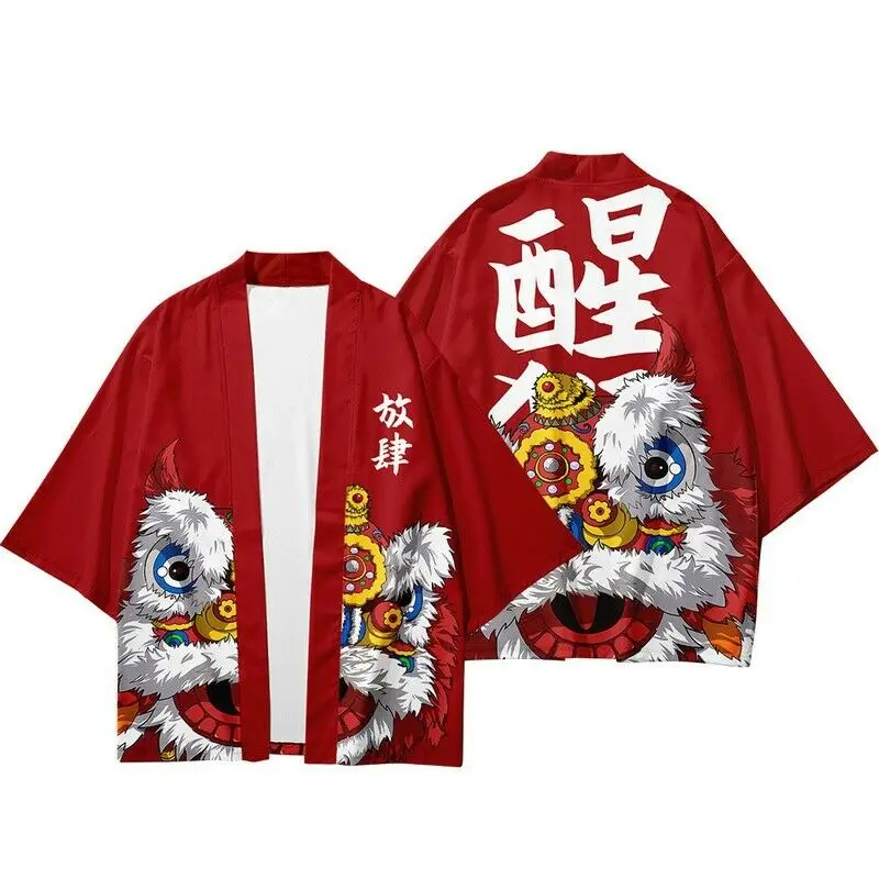 

S-6XL Men's Kimono Jacket Outwear Japanese Style Animal Pattern Loose 3/4 Sleeve Tops Oversize New 2022 2022