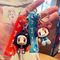 cartoon anime ghost slayer keychain cute braided leather cord key chain couple bag pendant creative gift