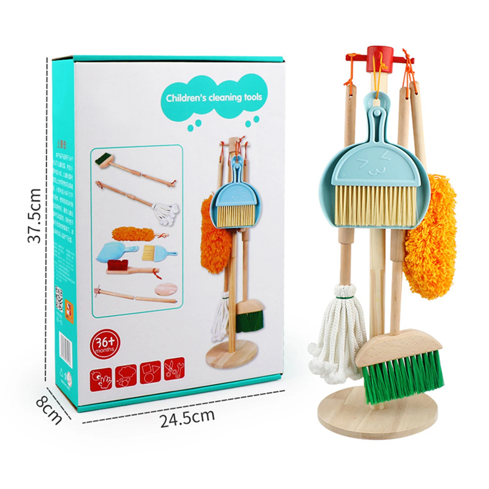 

Children's Wooden Broom Mini Simulation Cleaning Tool Play House Toy Set Holiday Room Cleaning Learning Educational Pretend Toy